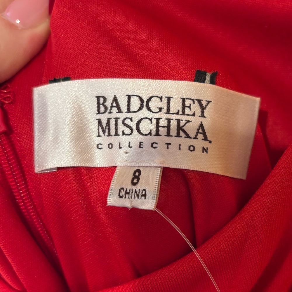 Badgley Mischka Collection One-Shoulder Red Evening Dress - Picture 4 of 15